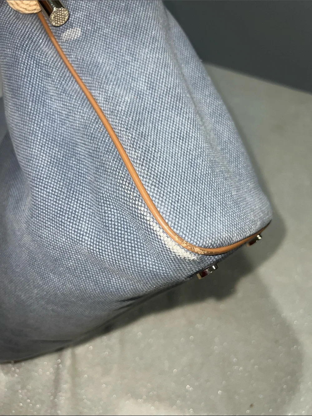 Michael Kors Isla Large Tote Bag, washed denim with signature rope handles.